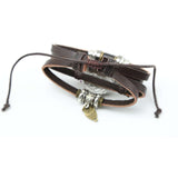 FASHIONA - Heren brede armband. Boho en hippie stijl met evil eye, uil en veer. Geïnspireerd op de jaren '60 en '70. Gemaakt van kralen, metaal, touw en leer. 3