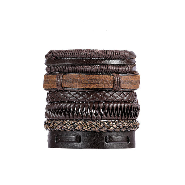 FASHIONA - armband boho stijl - Heren. Brede armband in donkere natuurkleuren. Gemaakt van kralen, touw en leer. 3