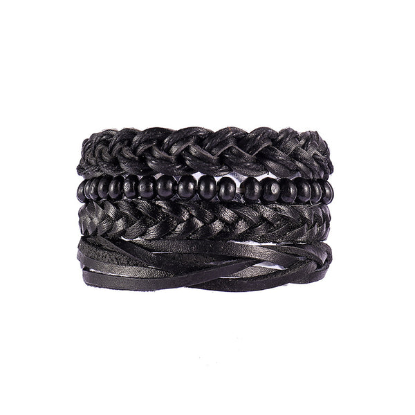 FASHIONA - armband boho stijl - Heren. Brede armband in donkere natuurkleuren. Gemaakt van touw, kralen en leer.