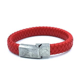 FASHIONA armband rood leer leer heren met zilveren roestvrij stalen karabijnsluiting 3