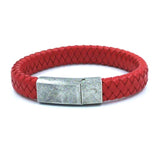 FASHIONA armband rood leer leer heren met zilveren roestvrij stalen karabijnsluiting 2