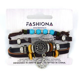 Herenarmband. Boho en hippie stijl. Geïnspireerd op de jaren '60 en '70. Gemaakt van kralen, metaal, touw en leer.