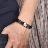 Heren armband met zwart en bruin leer, roestvrij staal en magnetisch roestvrij stalen sluiting. Fashion, mode