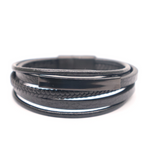 Leren armband voor heren met roestvrij staal en zwartkleurig magnetische roestvrij stalen sluiting. Fashion, mode, heren, mannen
