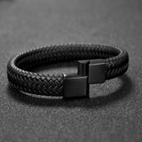 Gevlochten zwarte leren armband voor heren. Roestvrij stalen zwartkleurige sluiting. Mode fashion mannen 3