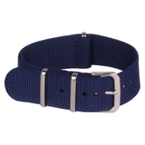 NATO horlogeband. Donkerblauw met roestvrij stalen gesp. Fashion, mode, horloge heren.