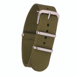 NATO horlogeband. Legergroen met roestvrij stalen gesp. Fashion, mode, horloge heren.