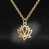 Damesketting van roestvrij staal. Lotus, goudkleurig. Mode, fashion, accessoires.