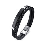 Heren armband clean design met zwart leer, roestvrij staal. Fashion, mode