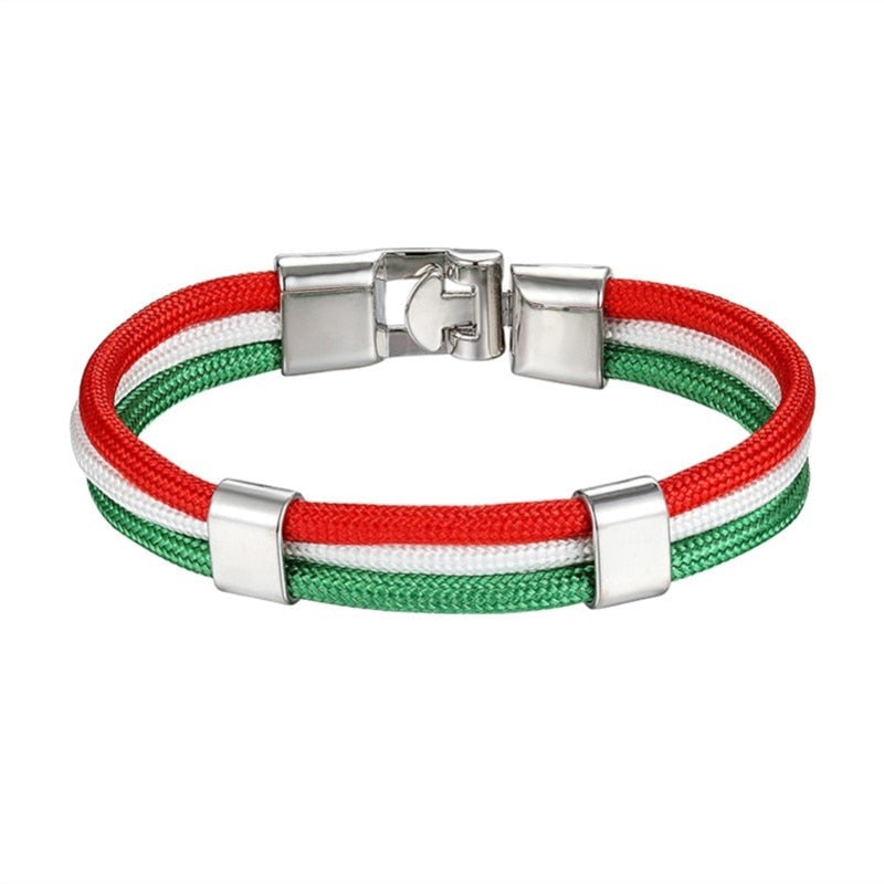 Heren armband Italiaanse of Hongaarse vlag. Gemaakt van touw en een sluiting van hoogwaardige zinklegering