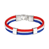 Heren armband Nederlandse vlag. Rood wit, blauw. Gemaakt van touw en een sluiting van hoogwaardige zinklegering.