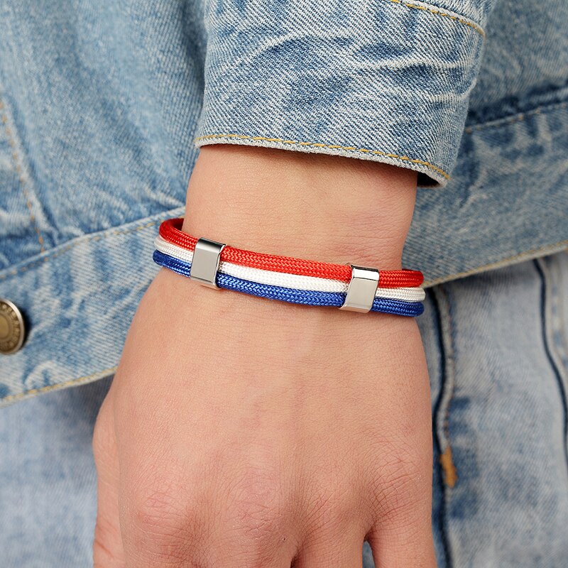 Armband Nederlandse vlag. Design van touw en een sluiting van hoogwaardige zinklegering.