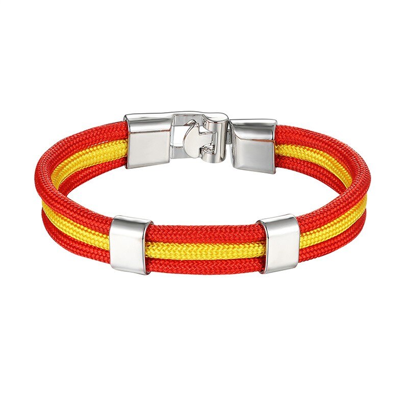 Heren armband Spaanse vlag. Rood, geel, rood. Gemaakt van touw en een sluiting van hoogwaardige zinklegering