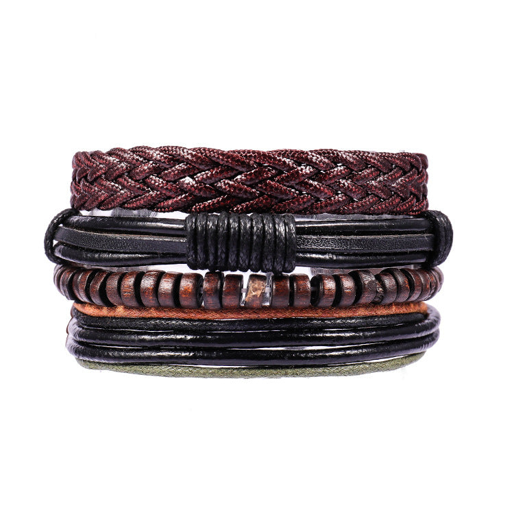 FASHIONA - armband boho stijl - Heren. Brede armband in donkere natuurkleuren. Gemaakt van kralen, touw en leer. 2