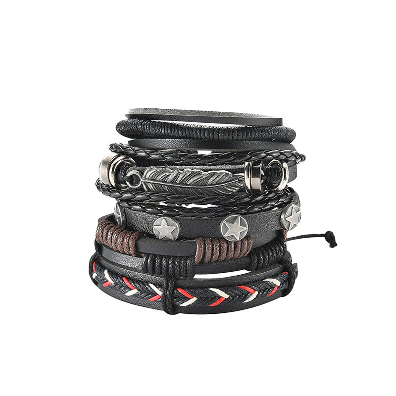 FASHIONA - armband boho stijl - Heren. Brede armband in donkere natuurkleuren. Gemaakt van kralen, touw en leer. 4
