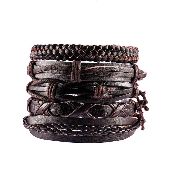 FASHIONA - armband boho stijl - Heren. Brede armband in bruine natuurkleuren. Gemaakt van touw en leer.